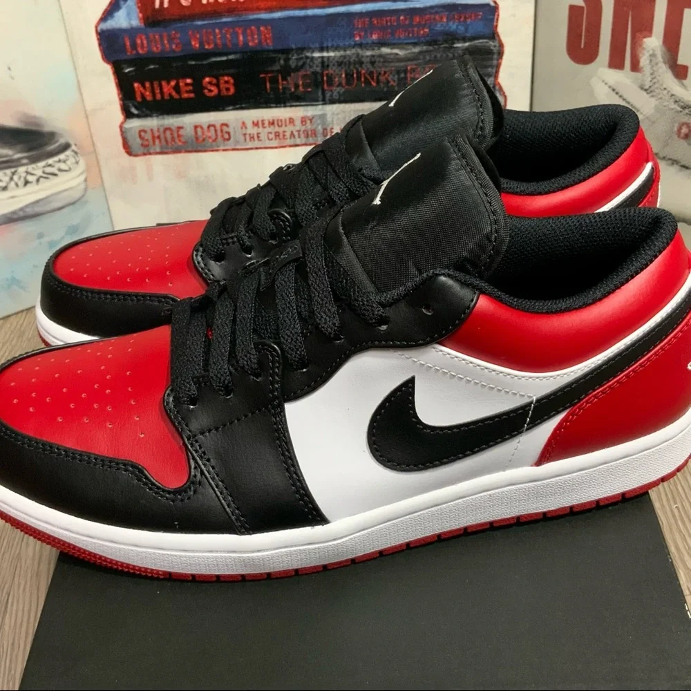 New Jordan 1 Low Bred Toe 2021 553558-612 Men's Shoe Size 9.5